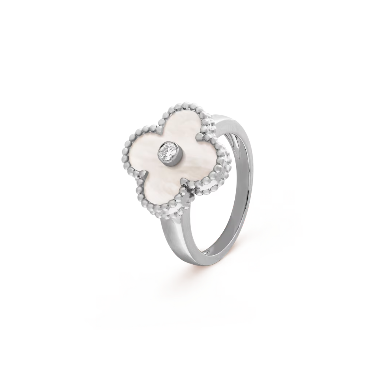 Anel Vintage Alhambra Branco - Prata de Lei
