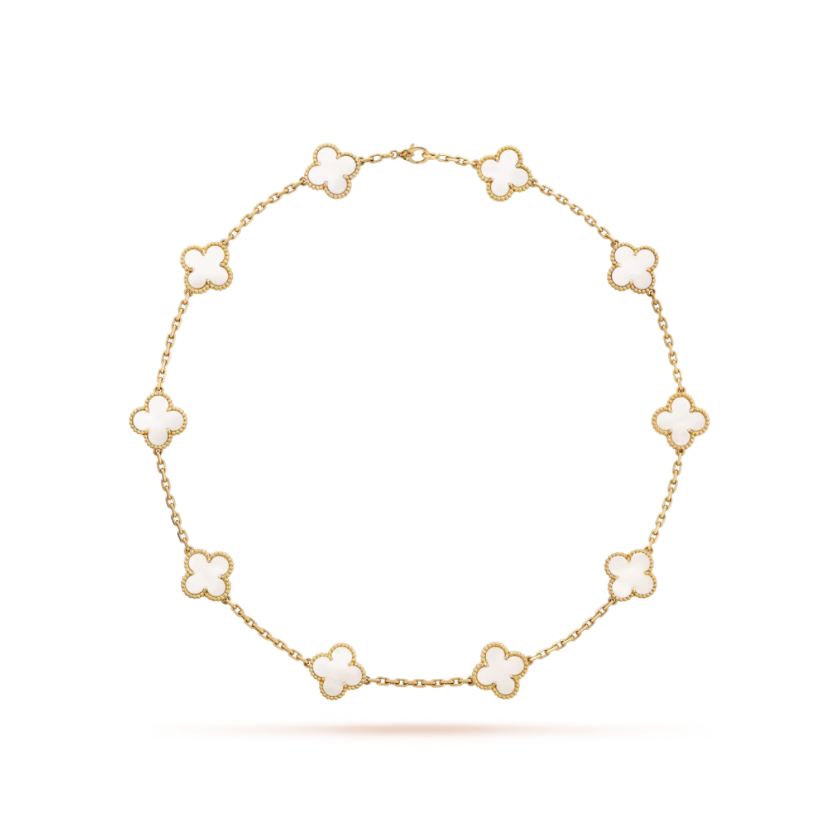 Colar Vintage Alhambra 10 Trevos Branco - Ouro 18K