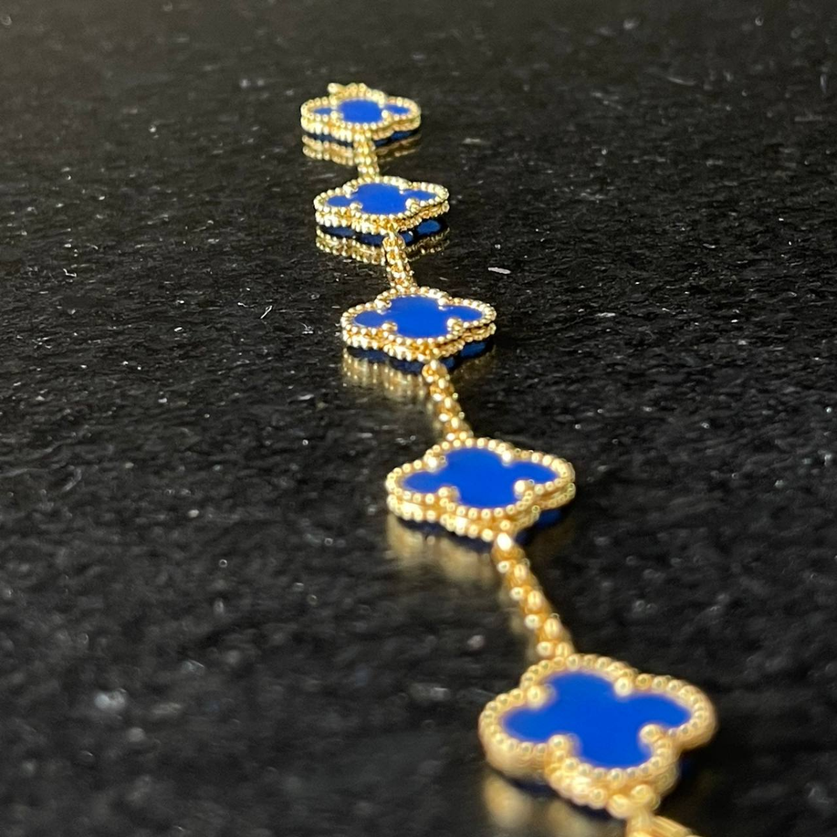 Conjunto Alhambra Trevo Colar 10 Trevos e Pulseira Azul - Ouro 18K