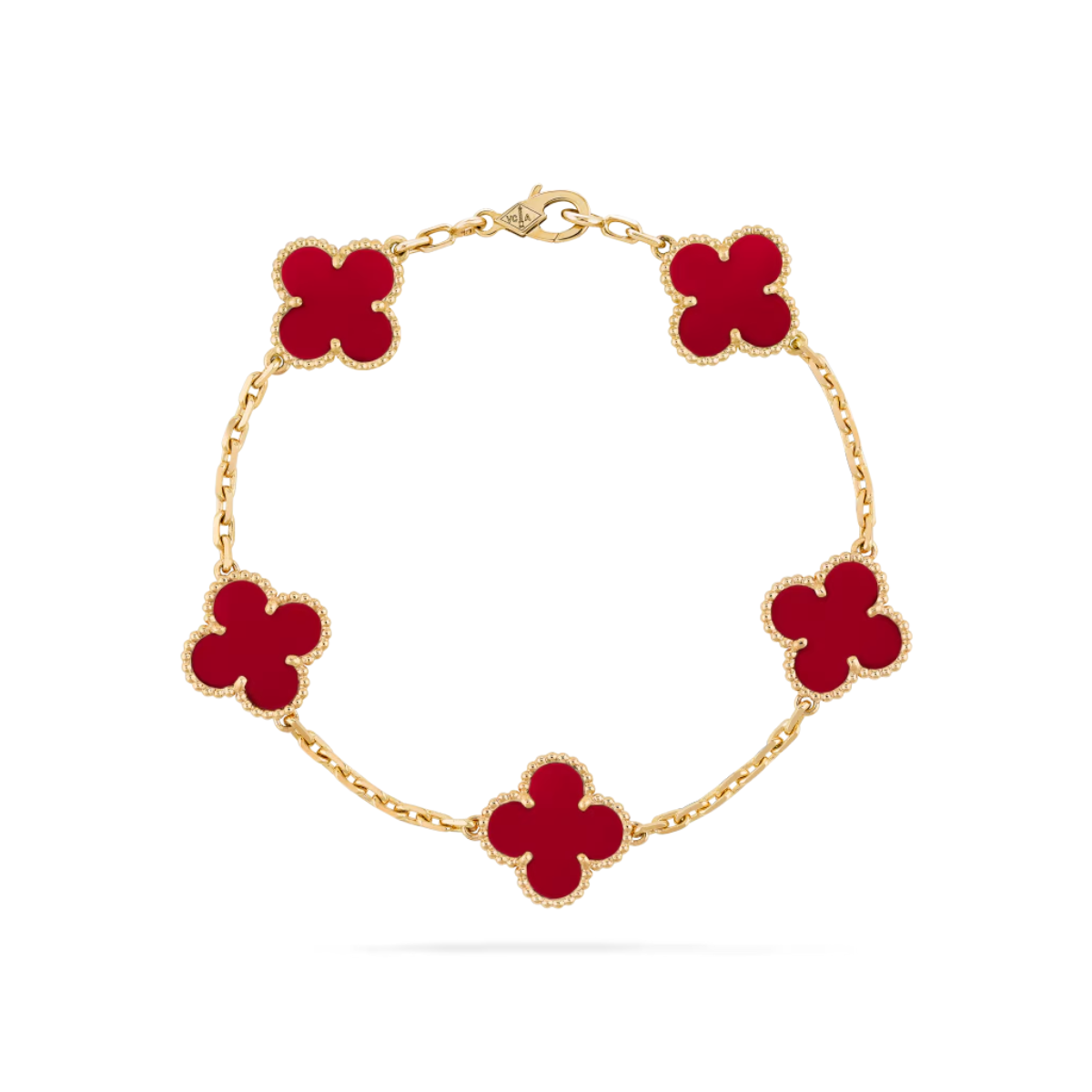 Pulseira Alhambra 5 Trevos Vermelho - Ouro 18K