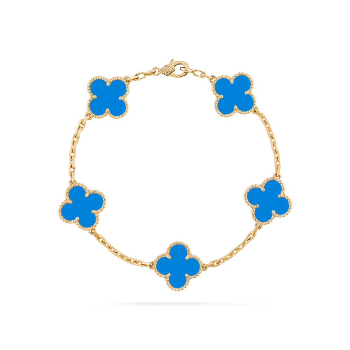 Pulseira Vintage Alhambra 5 Trevos Azul - Ouro 18K