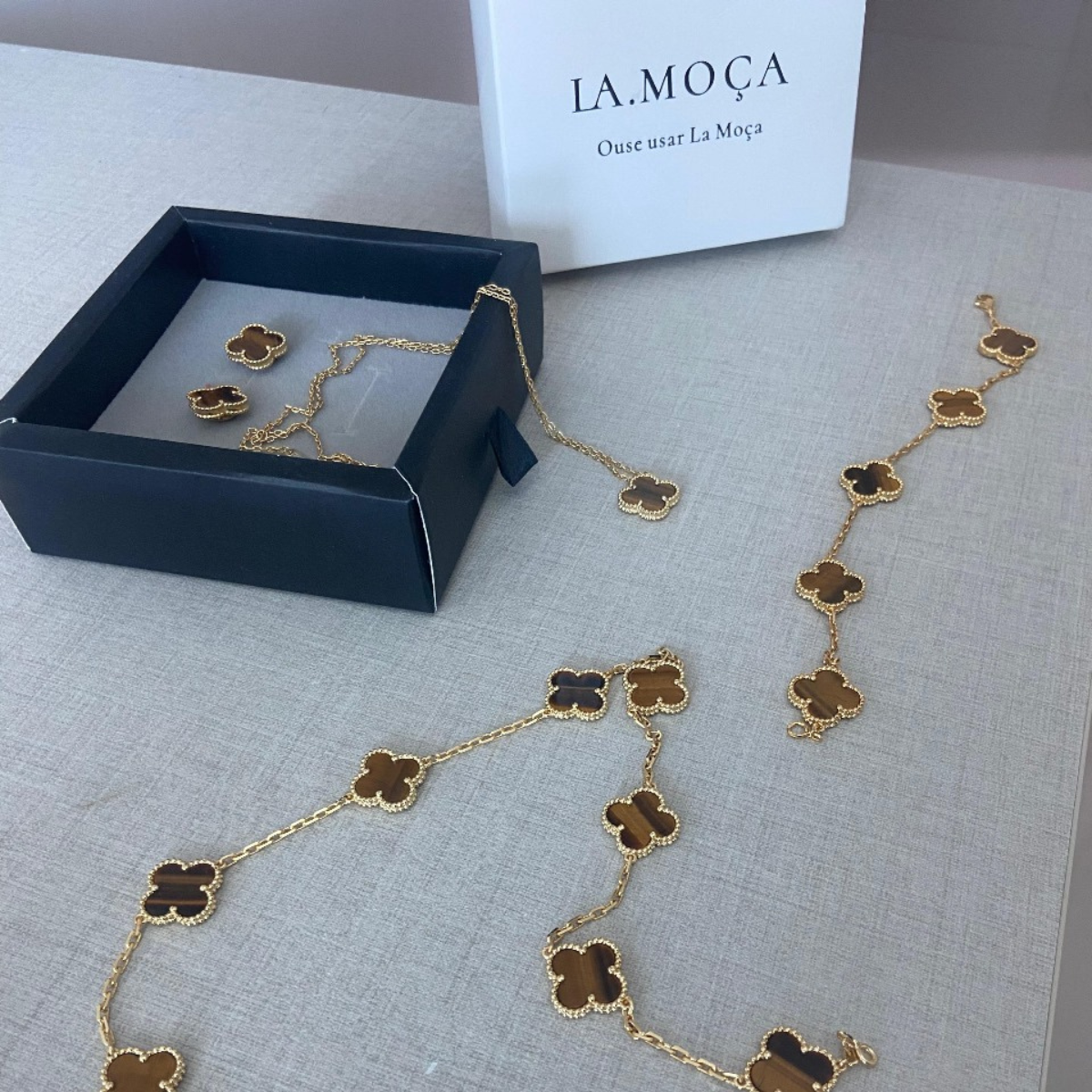 Colar Vintage Alhambra 10 Trevos Marrom - Ouro 18K