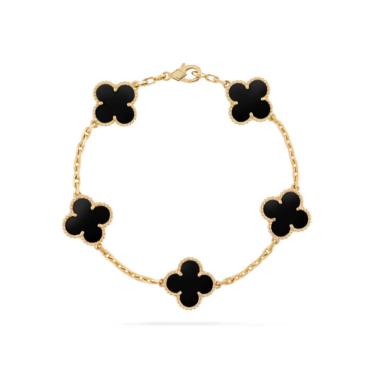 Pulseira Vintage Alhambra 5 Trevos Preto - Ouro 18K